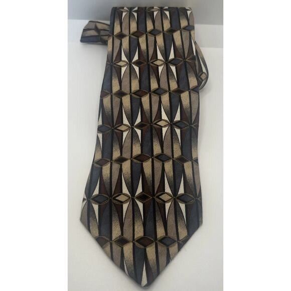 Emilio Ponti Men's Long Tie Silk Necktie 60"x 3.75” Jewel Tone Geometric WOW! - Picture 4 of 8